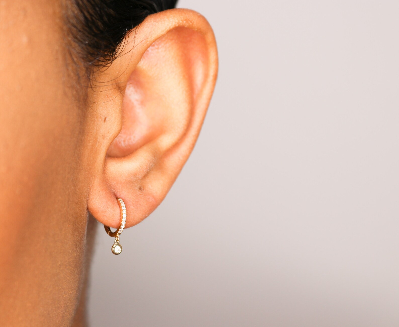 14k Diamond Dangle Hoop Earrings Solid Gold Hoop Earrings Etsy