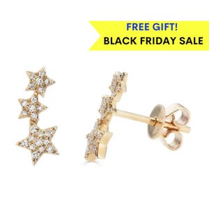 14K Diamond Star Ear Crawlers, 14k diamond star earrings, diamond star studs, 14k gold everyday studs, jewelry gift for her, real gold studs
