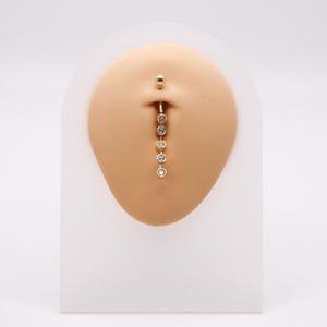 Piercing per ombelico con zirconi cubici 14K, Piercing per ombelico con castone in oro massiccio, Piercing per ombelico con pendente lungo in oro, Piercing per ombelico con castone in oro vero, Piercing navale con pendente 14k
