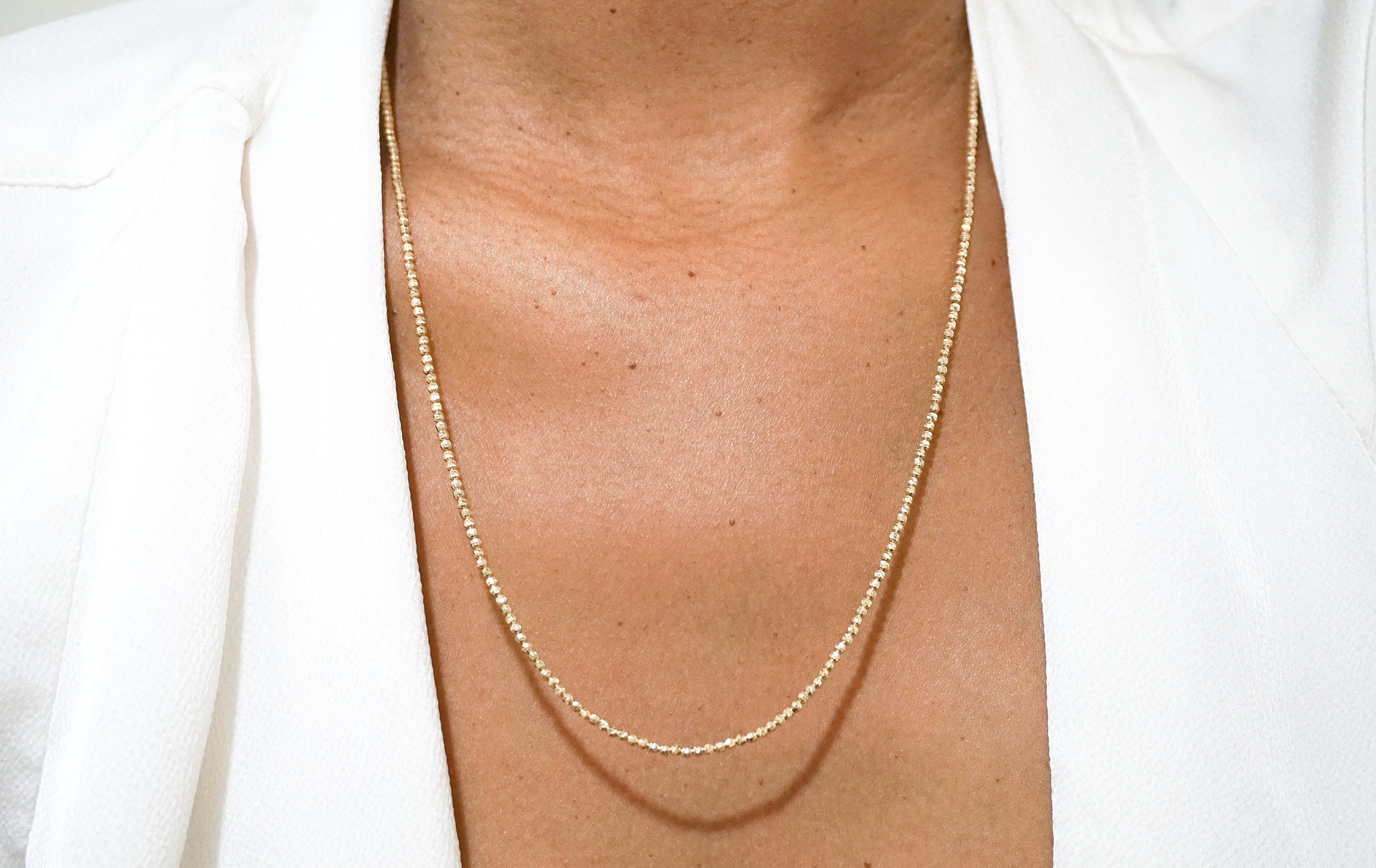 14k Gold Diamond Cut Ball Chain Gold Necklace Glitter Gold Etsy