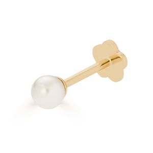 14K Synthetic Pearl Threaded Labret, Solid Gold Cartilage Jewelry, 14K Screwback Earring, Flat back Earring, Helix, Solid Gold Tragus, Conch