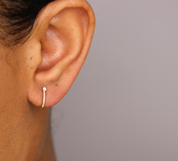 14k Diamond Bar Stud Earrings Dainty Diamond Earrings Minimalist