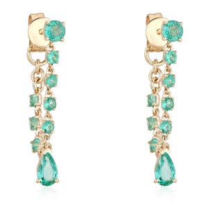 14K Emerald Drop Studs, sapphire stud earrings, ruby earrings, statement earrings, everyday dangle earrings, event earrings, Christmas gift