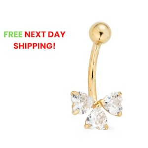 Piercing per ombelico a forma di cuore in oro 14K con zirconi cubici, calibro 14, piercing per ombelico in vero oro, piercing per ombelico con zirconi cubici, gioielli per ombelico in oro massiccio, gioielli per piercing