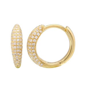 14K Diamond Huggie Earrings, Diamond hoop earrings, 14k diamond everyday earrings, simple diamond earrings, gift for her, unique huggies
