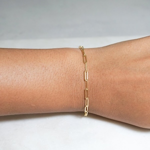 14k Gold Box Chain Bracelet, Thick Chain Bracelet, Layering Bracelet, Gold Chain Bracelet, black friday sale, Paperclip Chain Bracelet