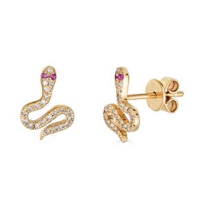 14K Ruby Diamond Snake Stud Earrings