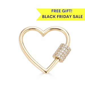 14k Gold Diamond Heart Carabiner Lock Charm, Solid Gold Diamond Enhancer Charm Pendant Lock, 14k Gold Charm Lock, Gold Charm Holder