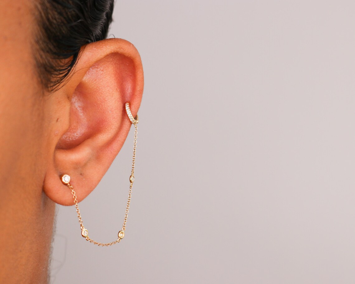 14k Diamond Ear Cuff 14k Gold Ear Cuff Gold Ear Cuff Etsy