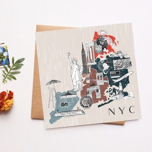 New York City Card, Mappa, Illustrazione di New York, City Art, Staten Island, Manhattan, Brooklyn, Bronx, Queens, Illustrated Art, NYC Gift