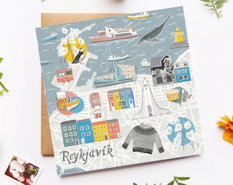 Reykjavík Kaart, IJsland Geïllustreerde Kaart, IJslandse Reizen, Nordic Art Gift, Reykjavik City Map Illustratie