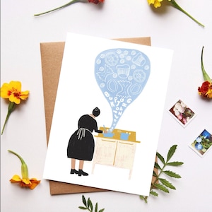 Cartão ilustrado da cozinha da vovó, amor por cozinhar, para Nonna, ilustração de comida italiana, macarrão de amor, obrigado por hospedar, convite para jantar