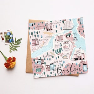 Kaart van Boston Card, Love Boston, You're My Home, Cambridge, Back Bay, Fenway, North South End, Good Luck at College University, Blank Card