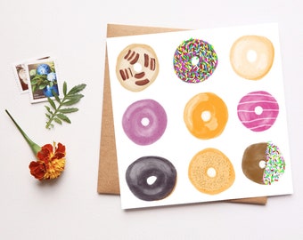 Donut Card, Donut Illustration, Everyday Card, Food Illustration, Just Because Card, Donuts Party, Donut Lover Card, Dessert Cards, Pop Art