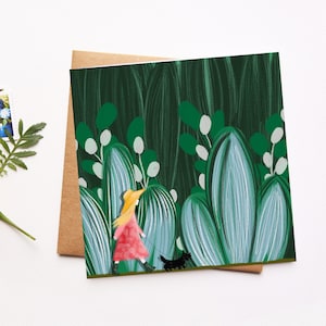 Promenade de jardin, Illustration botanique, carte de vœux, Art Fantaisiste, Carte illustrée, Juste parce que, La papeterie thème de la nature, Merci Note
