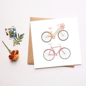Two Vintage Bicycles Card, Ride Bikes Illustration, Copenhagen Inspired Art, Travel Amsterdam, Card for Cyclists, Just Because Card