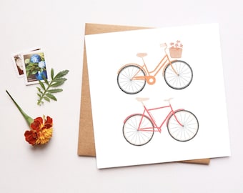 Two Vintage Bicycles Card, Ride Bikes Illustration, Copenhagen Inspired Art, Travel Amsterdam, Card for Cyclists, Just Because Card