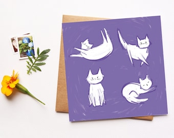 Purple Cats Card, Cute Cat Illustration, Cat Lover, Animal Illustration, Quirky Cats, Just Because Cards, Thank You Note, Cute Cards