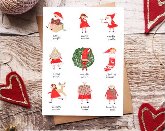 Christmas Elves, Cute Greeting Card, Merry Christmas, Happy Holidays, Illustration Art, Holiday Card, Funny Elf Illustration, Festive Card