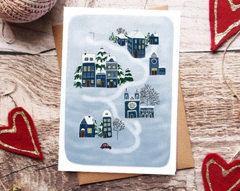 Winter Wonderland, Greeting Card, Holiday Card, Winter Landscape, Illustration Art, Christmas Card, Happy New Year, Winter Solstice