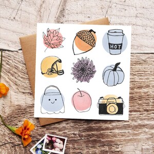 Fall Card, Halloween Wenskaart, Geïllustreerde seizoenkaarten, herfstkaart of kunstprint, schattige kaarten, herfstdecoraties, Happy Fall Note Card