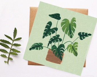 Monstera Plant Illustration, Tropical Plant Art, Houseplants Card, Plant Lover, Botanical Art, Green Plants Design, Plant Parent