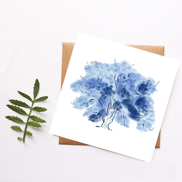 Blue Tree Illustration, Watercolor Painting, Sympathy Card, Thinking of You, Thoughts & Prayers, Note to Loved One