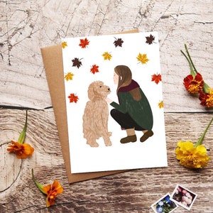 Goldendoodle Fall Card, Love Fall & Love Dogs, Dog Lover, Automne, Carte de vœux saisonnière, Golden, Doodle, Puppy, Happy Fall