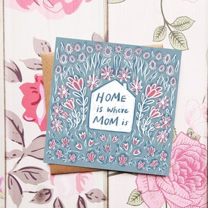 Home is Where Mom Is Card, Happy Mother's Day, Card for Mom, Mother's Day Floral Illustration, Flowers, Mother's Day Gift, Love You Mom image 1