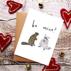 Valentinstag Tiere, Süße Valentinskarte, Will you be mine, Happy Valentine es Day, Illustrierte Karte oder Kunstdruck, Biber & Waschbär, Süße Karten