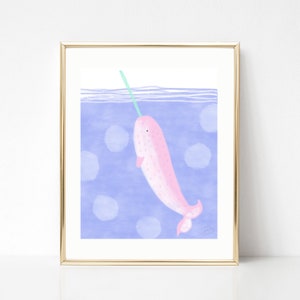 Narwhal Art Print, Kids Room Decor, Narwhal Illustration, Kids Illustration, Kids Art, Whimsical Art Decor, Animal Giclee Fine Art Print