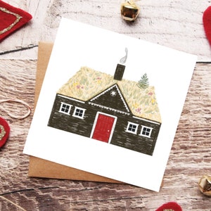 Scandinavian Cozy Cabin, Norwegian Christmas Hygge Home, Festive Winter Holidays Greeting Card, Blank Card, Merry Christmas Note Card