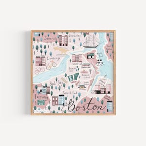 Illustration de carte de BOSTON, cadeau du Massachusetts, art mural, impressions d'art, art de l'illustration, décoration murale, art fantaisiste