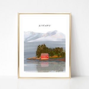 Beautiful Norway Landscape, Nordic Illustration, Scandinavian Art Print, Gift, Nature Wall Decor, Travel Inspiration, Norway Trip Keepsake