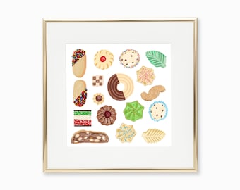 Italian Cookies Illustration, Dessert Art Print, Pastry, Italian Baking, Biscotti, Grazie, Gift for Mom, for Nonna, for Grandma