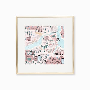 BOSTON Map Illustration, City Street, Massachusetts Gift, Wall Art Prints, Fine Art Prints, Illustration Art, Wall Decor, Whimsical Art