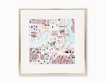 BOSTON Map Illustration, City Street, Massachusetts Gift, Wall Art Prints, Fine Art Prints, Illustration Art, Wall Decor, Whimsical Art