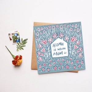Home is Where Mom Is Card, Happy Mother's Day, Card for Mom, Mother's Day Floral Illustration, Flowers, Mother's Day Gift, Love You Mom image 3