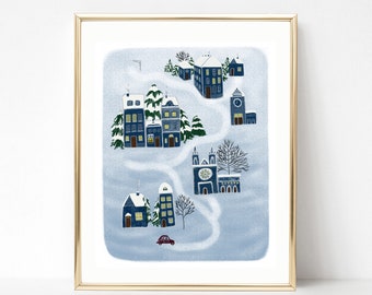 Winter Wonderland Illustration, Christmas Gifts for Mom, for Grandma, for Mother in Law, Illustration Art Print, Wall Art Decor, Folk Art