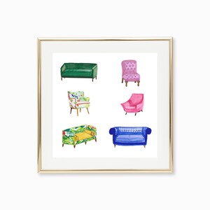 Fancy Chairs, Wall Art Prints, Art Prints, Illustration Art, Wall Decor, Chairs Illustration, Watercolor Print, Home Office Decor, Art Gifts