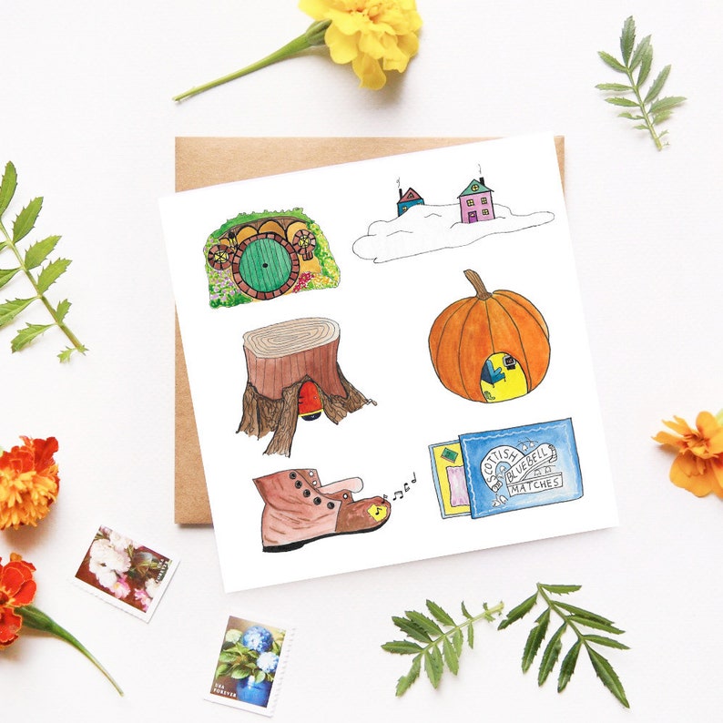 Tiny Homes, Welcome Home Card, Whimsical Illustrated Card, New Home, Any Occasion Card, Just Because Card, Hobbit Hole, Fantasy Illustration image 1