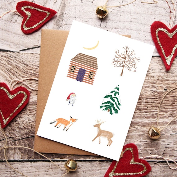 Nordic Christmas, Greeting Card, The Tomten, Folk Art, Holiday Card, Christmas Card, Winter Landscape, Blank Card, Rustic Style Art