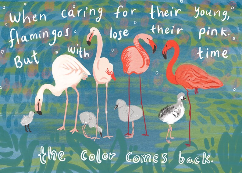 Flamingo Mothers Card, Postpartum Encouragement Card, Support for Moms and Dads, Flamingo Pink image 2