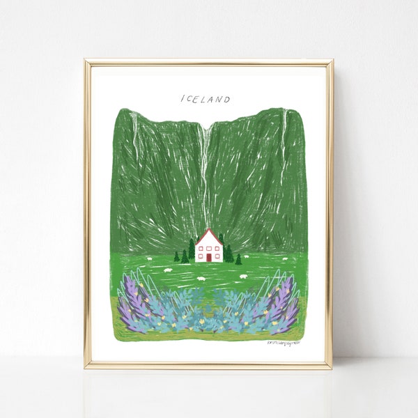 Beautiful Iceland Landscape, Nordic Illustration, Scandinavian Art Print, Gift, Nature Wall Decor, Travel Inspiration, Iceland Trip Keepsake