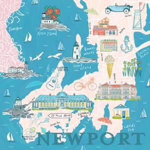 Newport RI Map Illustration, Rhode Island Illustrated Map, Newport Wedding Gift image 3