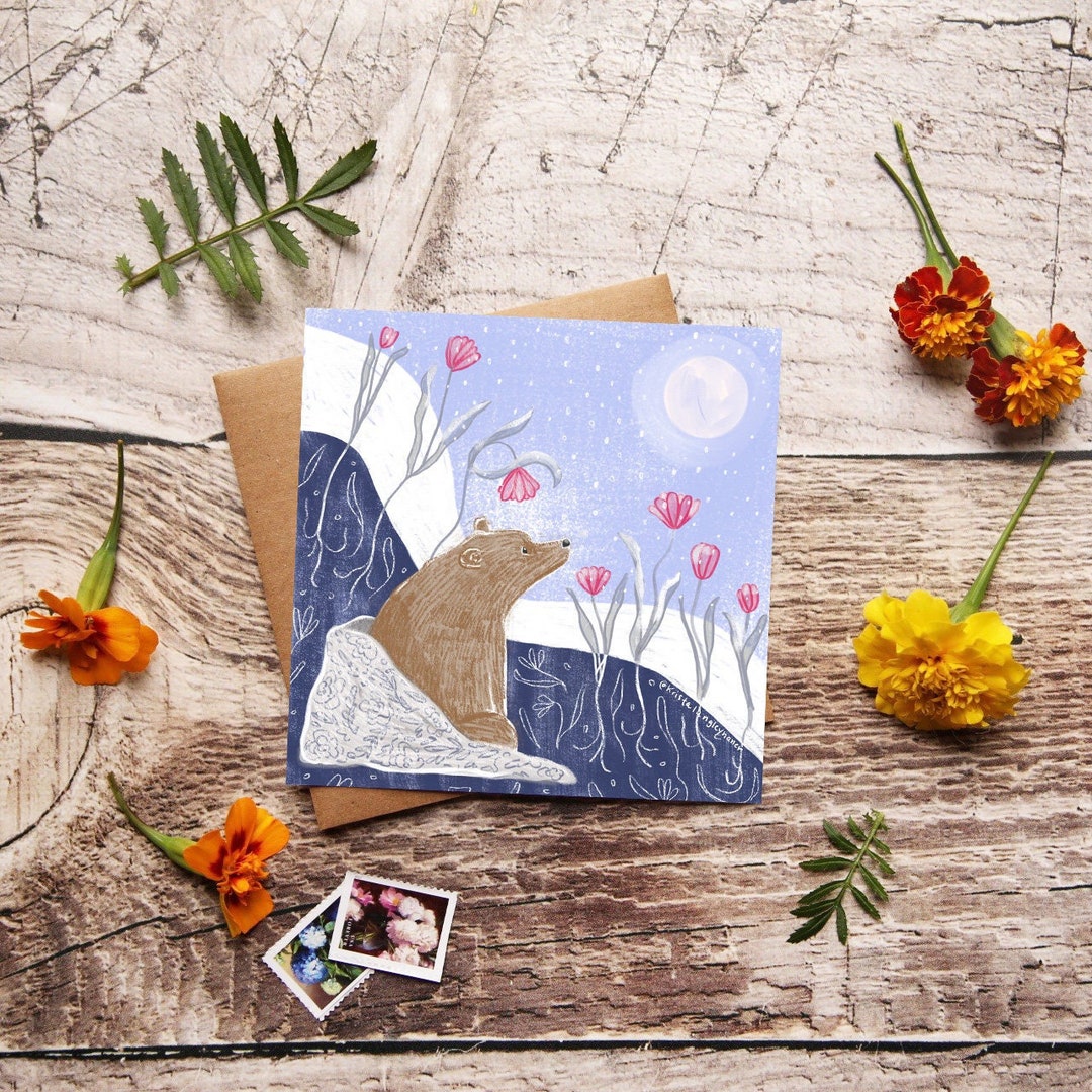 Springtime Bear Bear Wakes up in Springtime Illustration, Cozy Bear Drawing, Happy ...