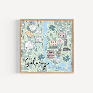 Galway City Map Print, Ireland Art Print, Irish Art Gift, Travel Gift, St. Patrick&#39;s Day Gift, Irish Decor, Wall Decor, Ireland Illustration