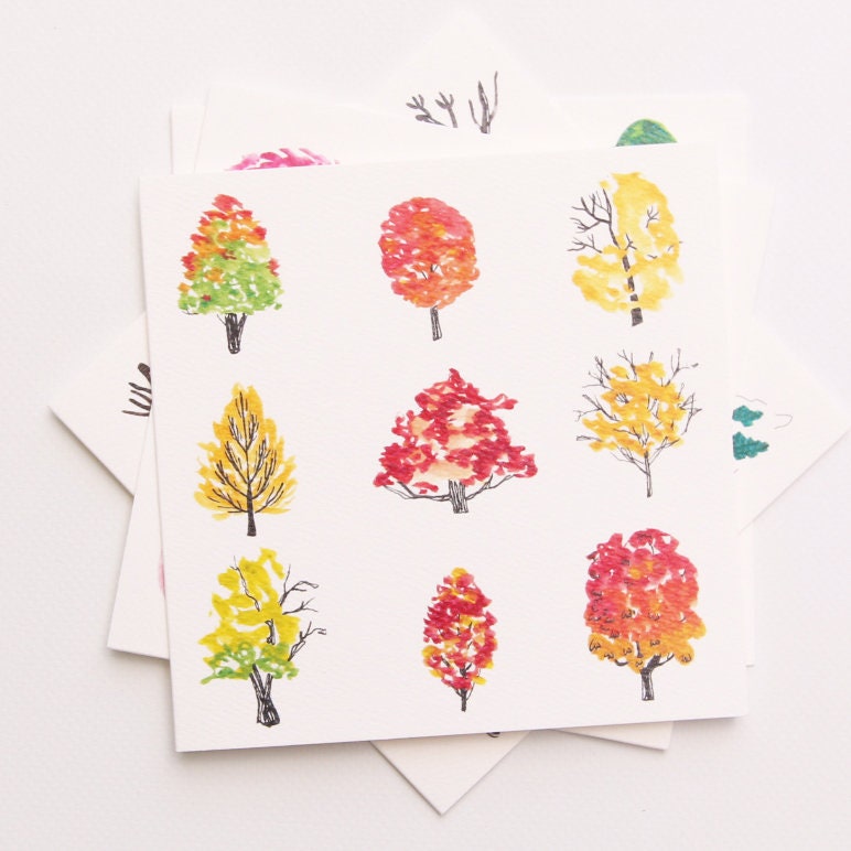 Fall Greeting Card Illustrated Seasonal Cards Fall Trees - Etsy