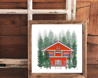 Stabbur norvégien dans les bois, illustration nordique, impression d'art scandinave, paysage de Norvège