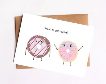 Cute Funny Greeting Card, Coffee Lovers, Donut Friends, Friendship Card, Blank Card, Best Friend Card, Donut Theme, Illustration Art